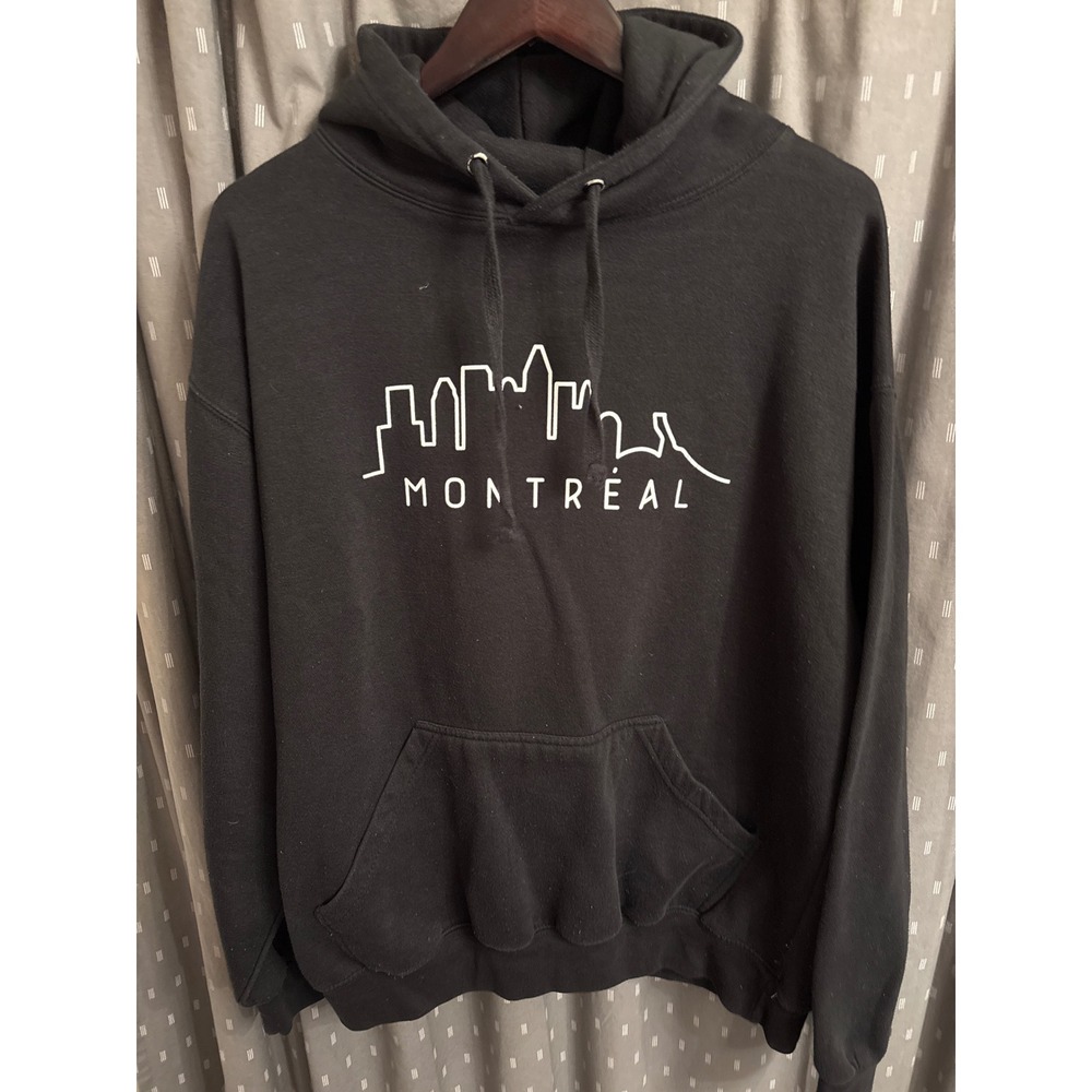 River Wear Montreal Skyline Graphic Hoodie Black Mens Large CA57622 Souvenir